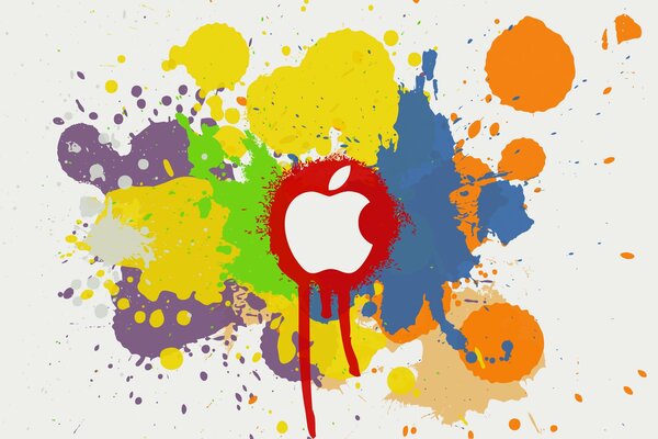 Логотип яблока mac на фоне цветных пятен